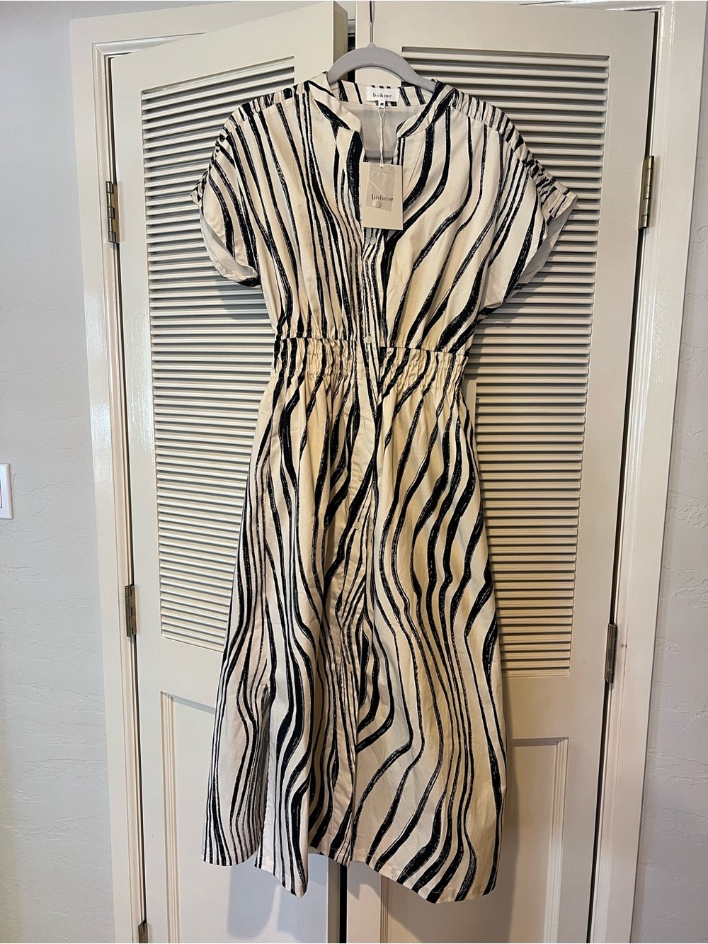 Bohme Black and White Zebra Stripe Midi Dress size xs